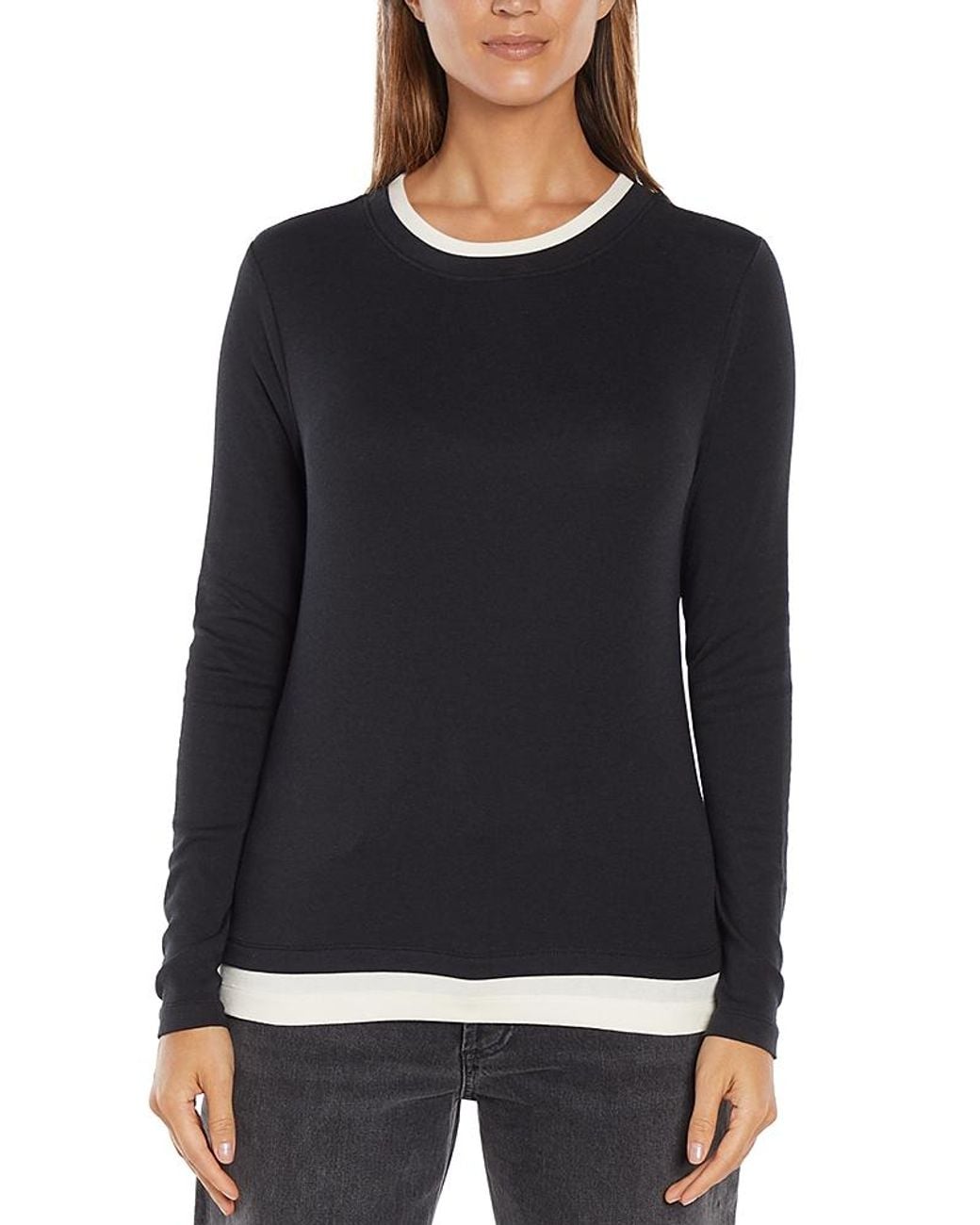 Three Dots Black Veronica Layered Long Sleeve Tee