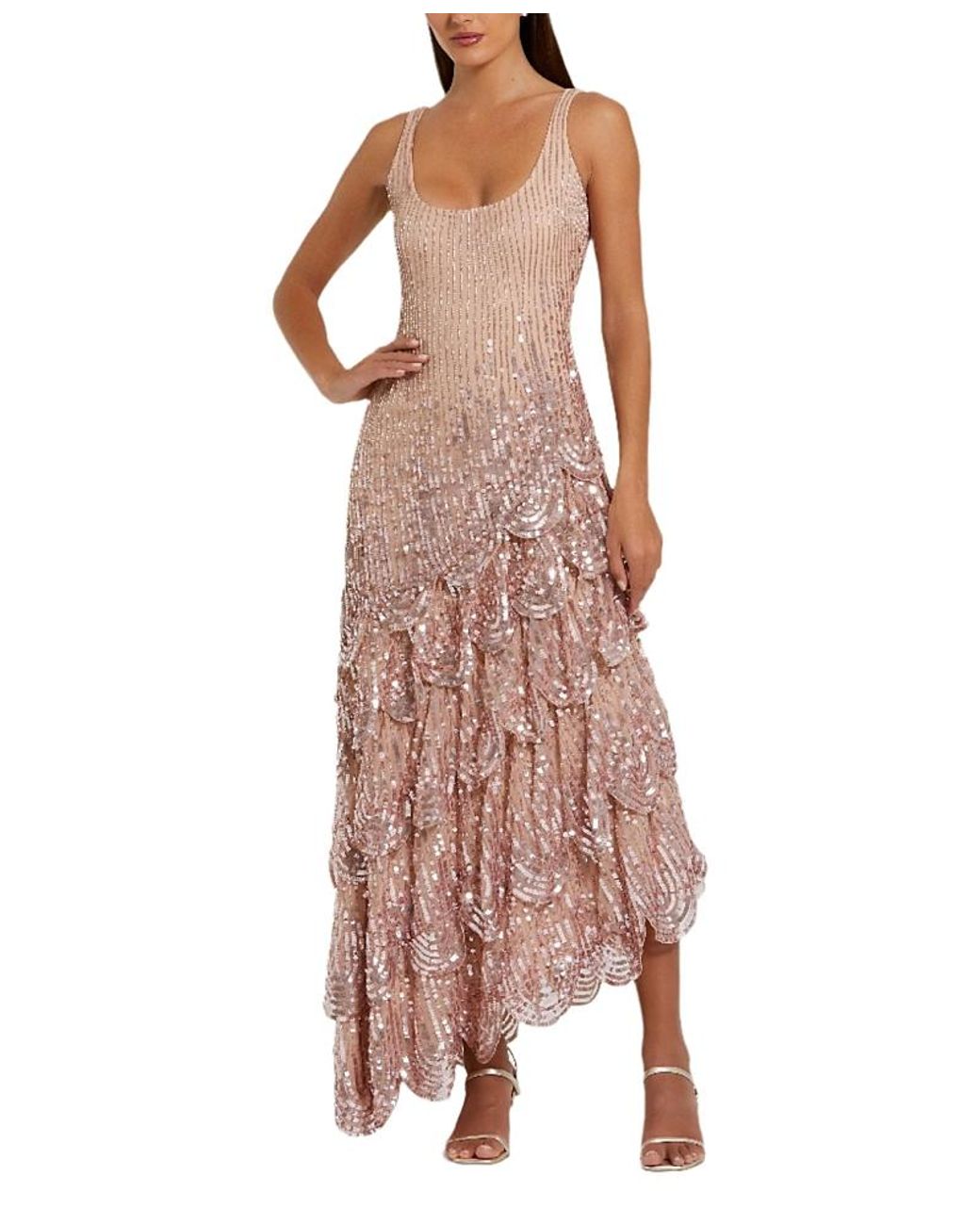 mac duggal lace-up asymmetrical side-slit embellished-hem dress Pink Asymmetrical Scallop Hem Embellished Dress main image 0