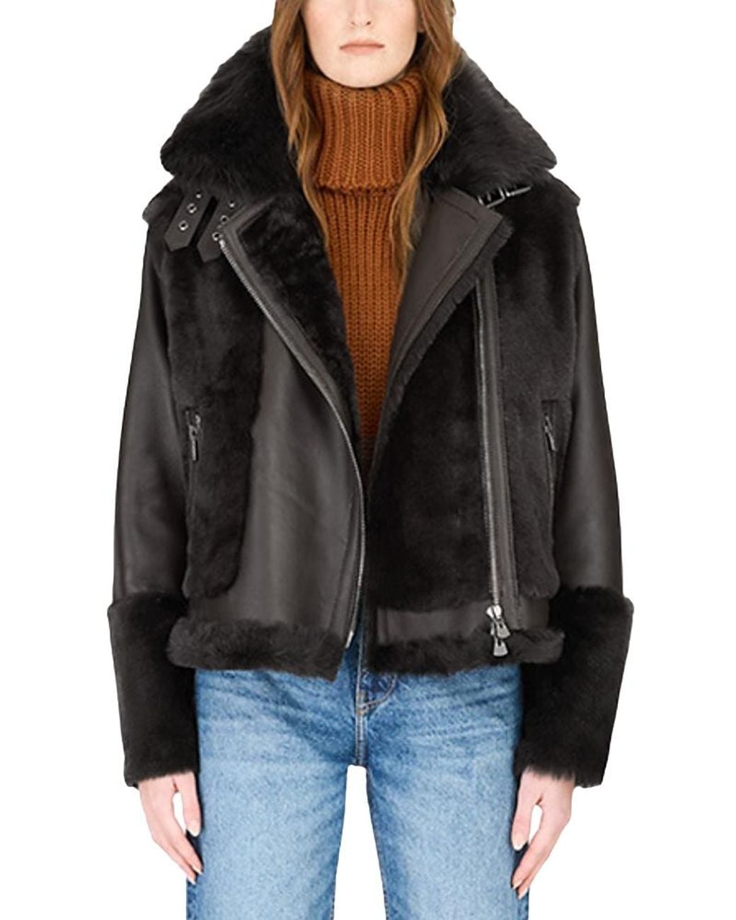 Hiso Black Soul Shearling Moto Jacket