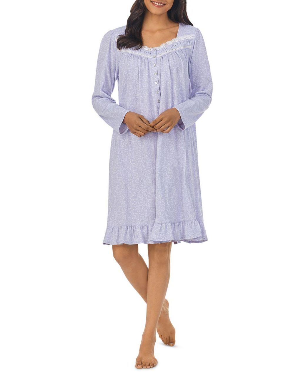 Eileen West Short Shirred Cotton Jersey Nightgown in Blue Lyst