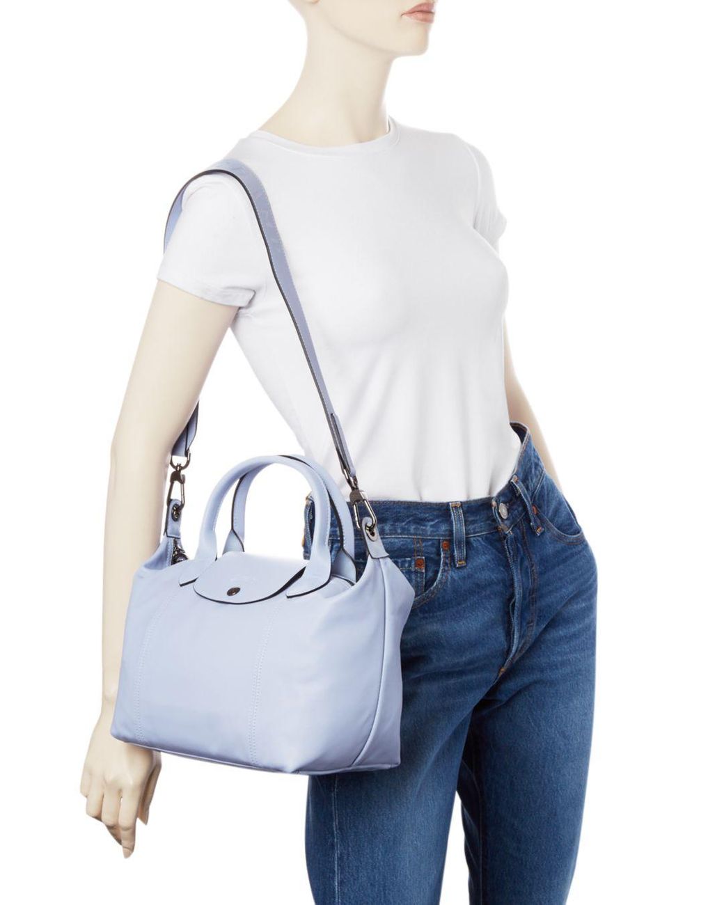 Longchamp Small Le Pliage Cuir Leather Shoulder Bag in Blue | Lyst