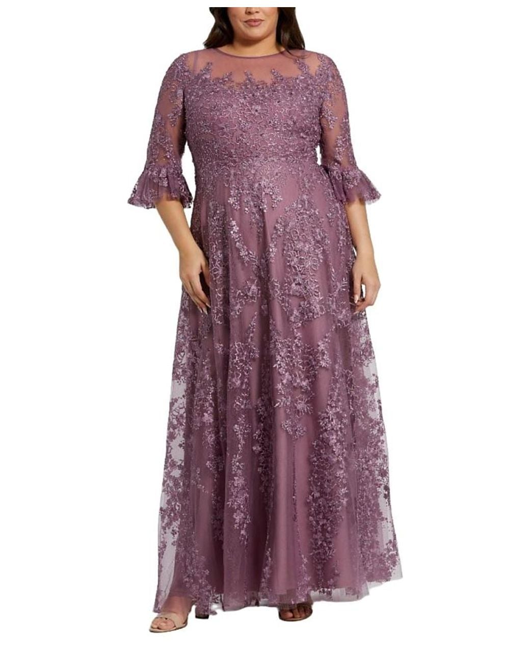 Mac Duggal High Neck Flutter Sleeve Embroidered A Line Gown in Purple | Lyst Mac Duggal High Neck Flutter Sleeve Embroidered A Line Gown in Purple | Lyst
