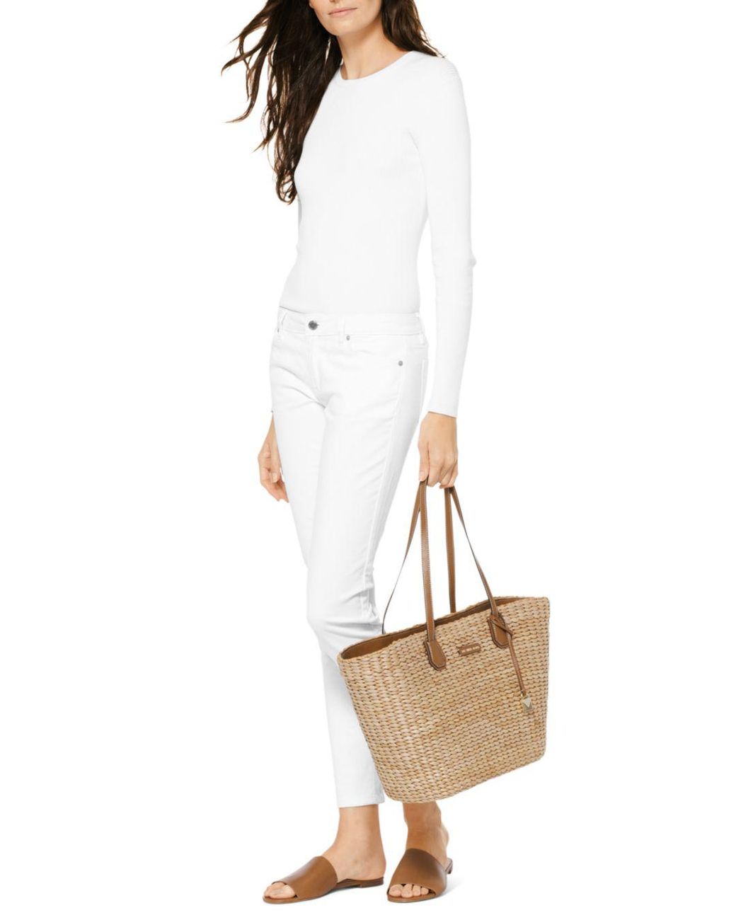 Michael Kors Malibu Woven Straw Tote | Lyst