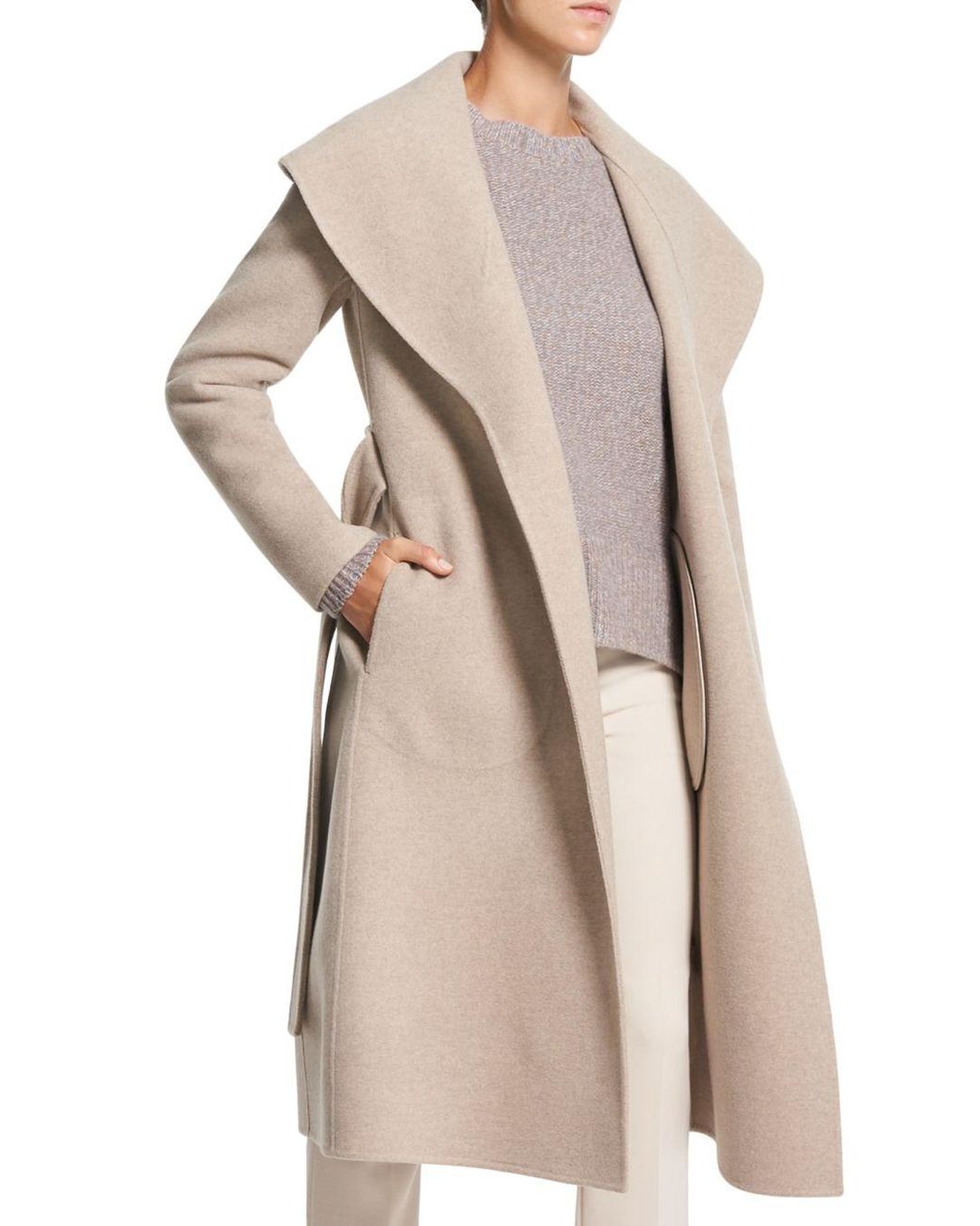 Theory Shawl Collar Wool & Cashmere Coat in Natural Lyst