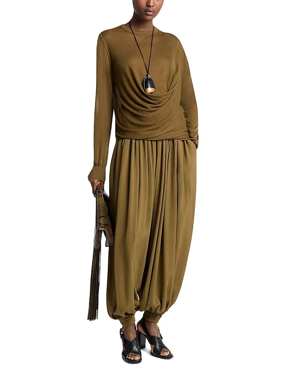 Michael Kors Green Asymmetric Drape Pullover Sweater
