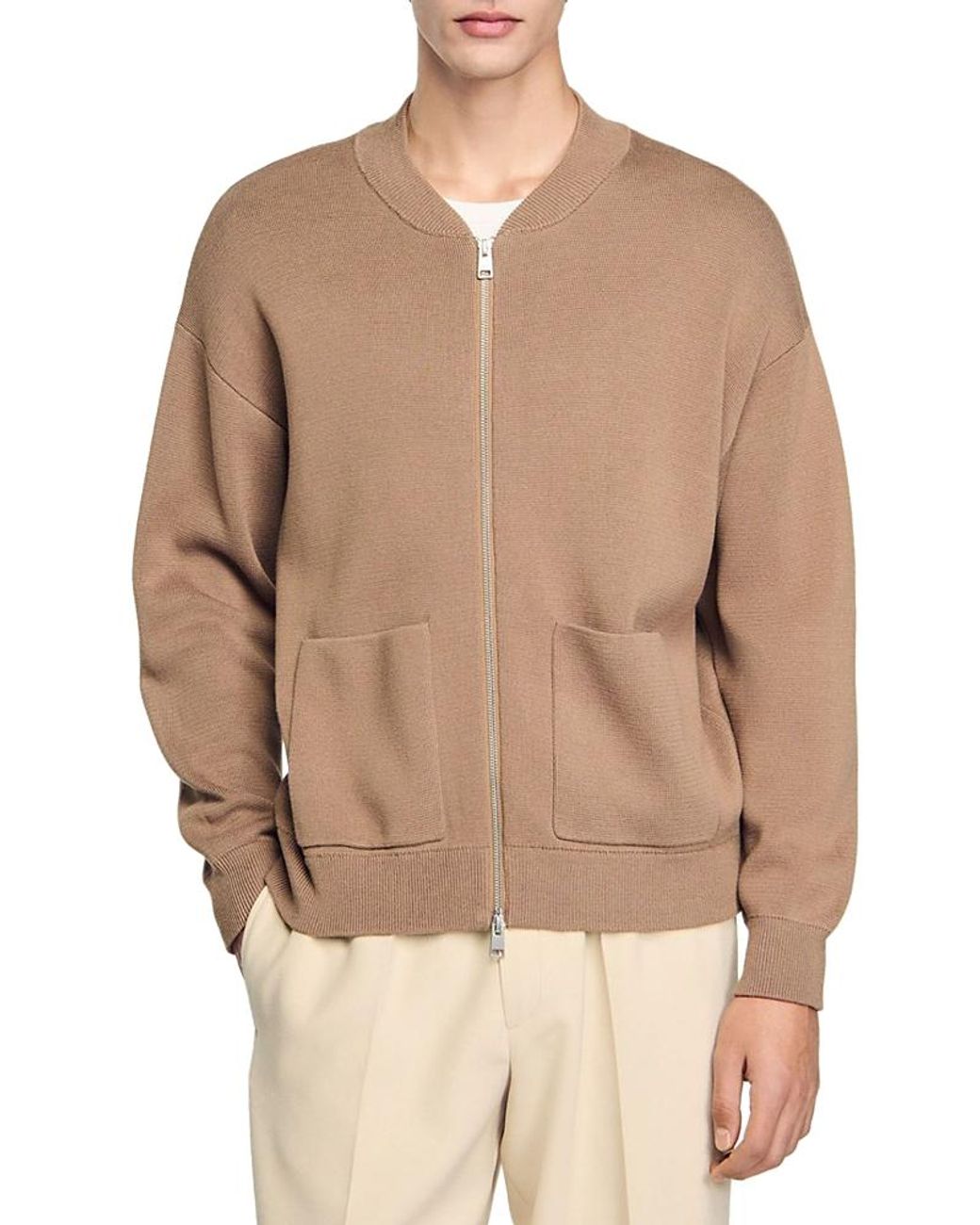 Sandro Teddy Knit Jacket in Natural for Men Lyst UK