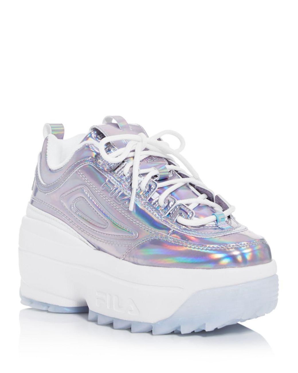 fila disruptor ii platform wedge trainers in white