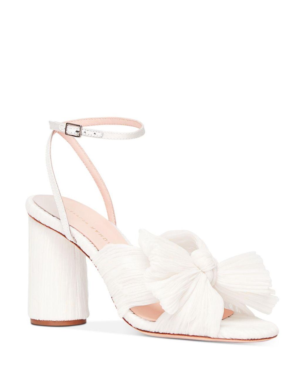 camellia bow heel with ankle strap vegan pearl