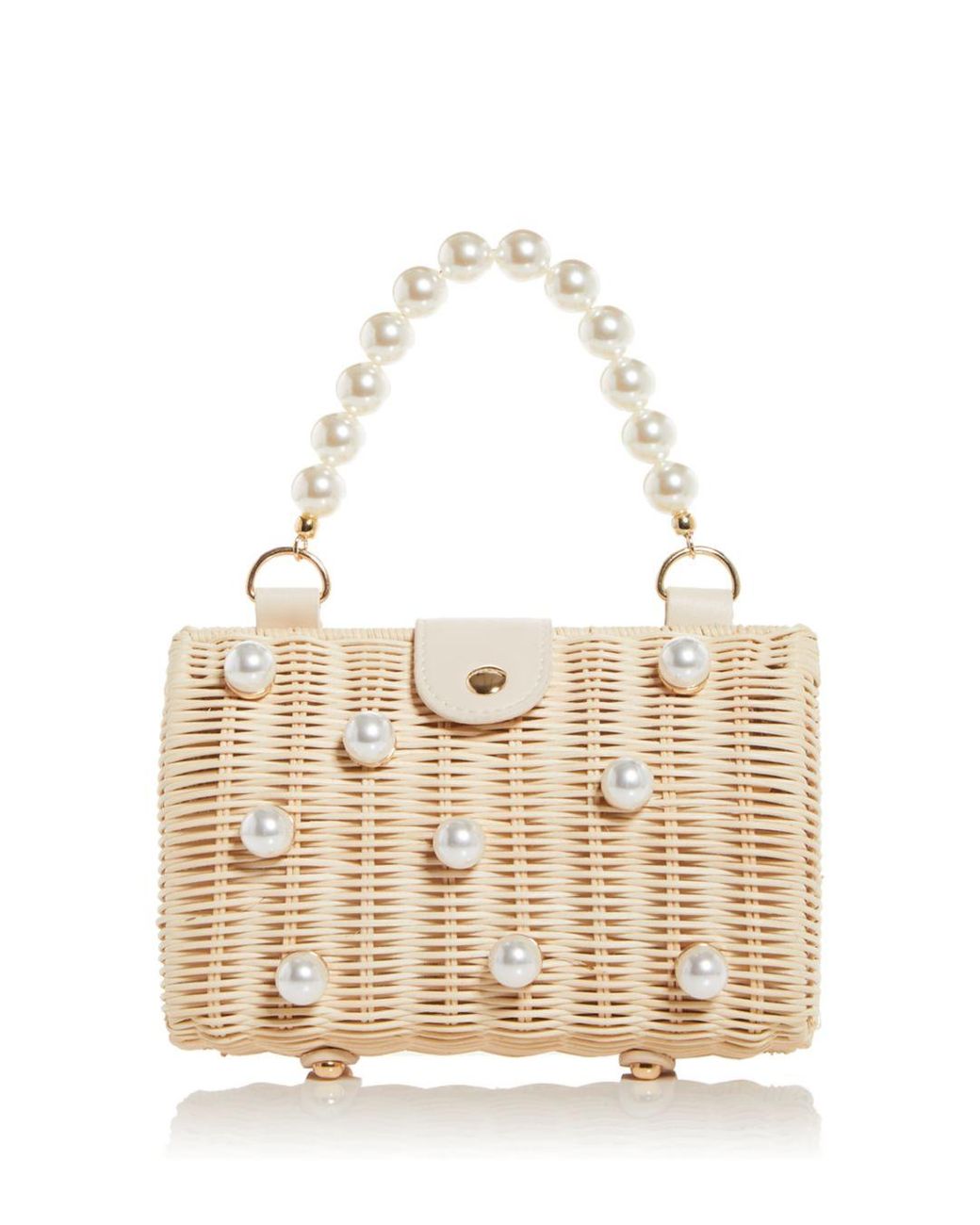 Btb los angeles willow pearl rattan top handle clutch in metallic lyst