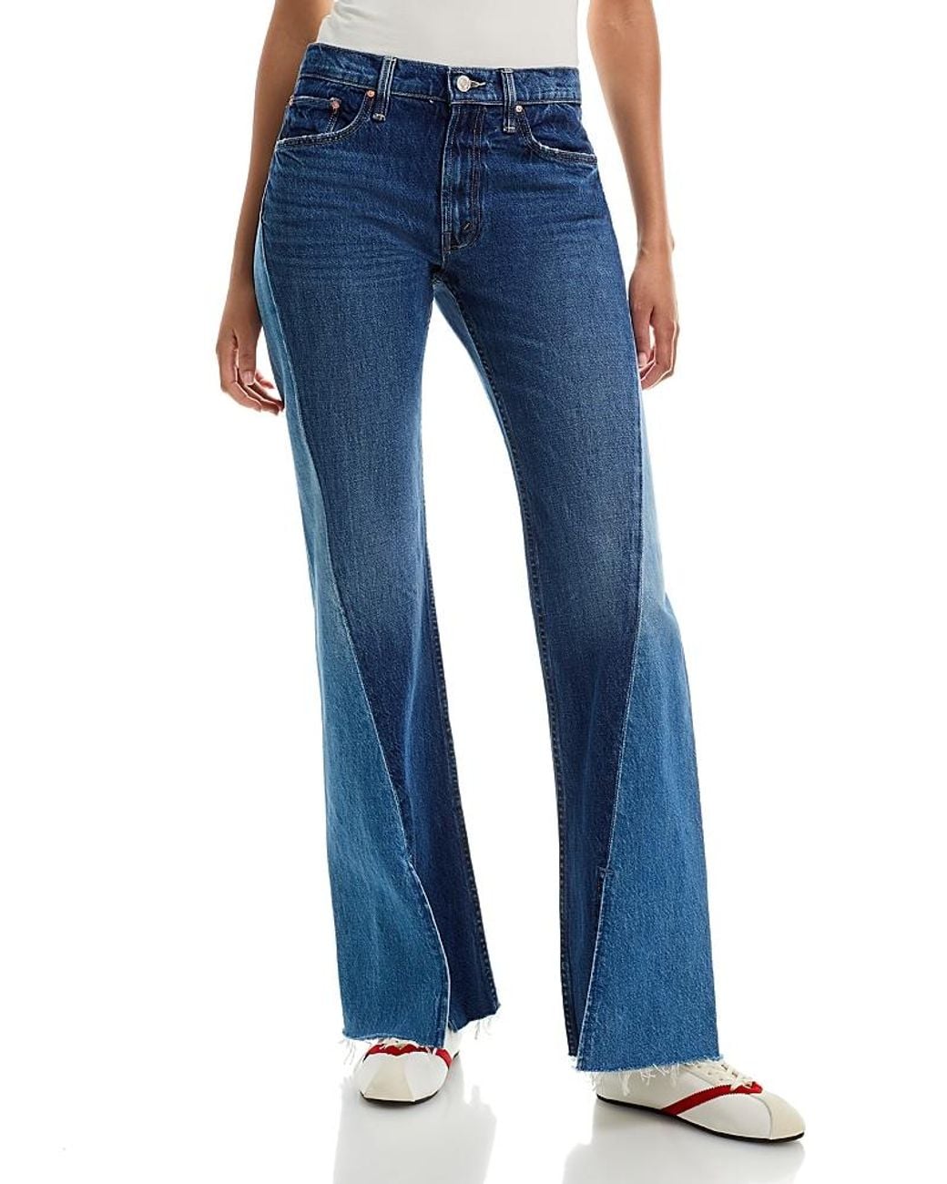 Mother Bookie Slit Twist Heel Fray High Rise Bootcut Jeans in Blue | Lyst
