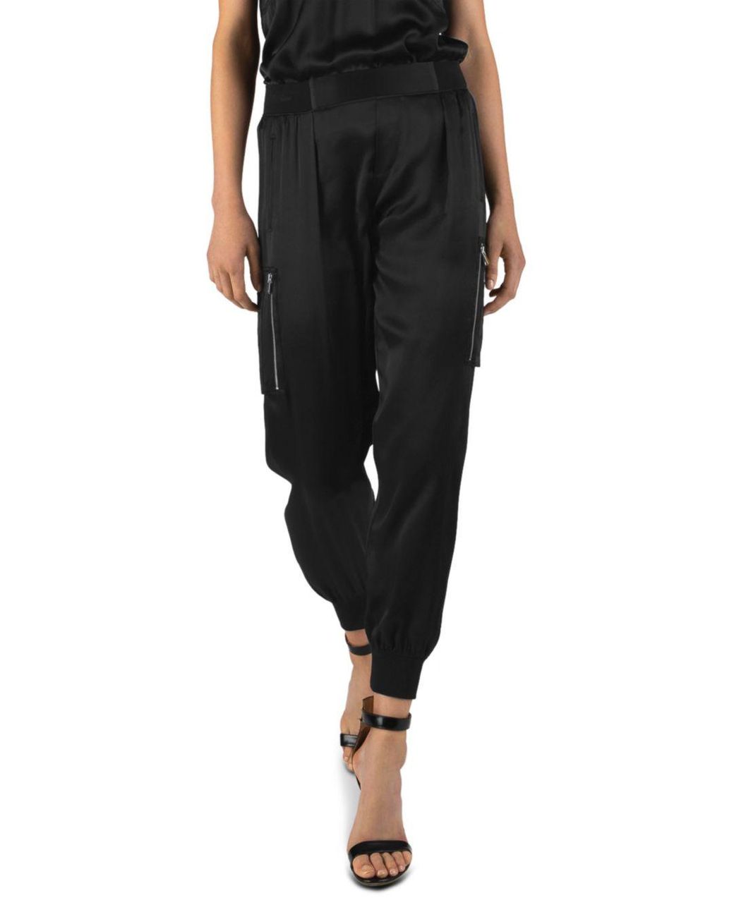 black silk cargo pants