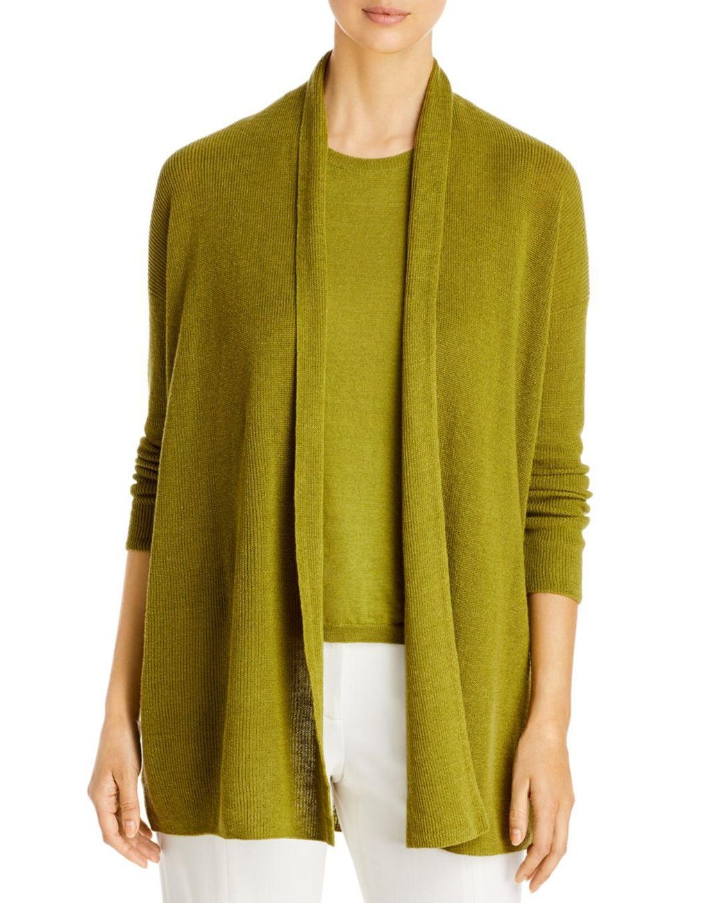 Eileen Fisher Open Front Organic Linen & Cotton Cardigan in Mustard