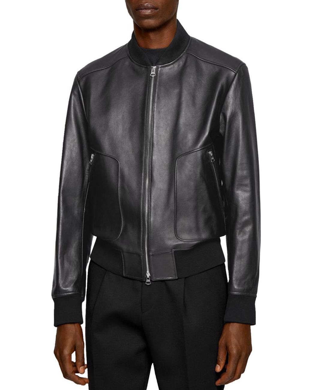 BOSS by Hugo Boss Nipet Leather Bomber Jacket in Black for Men - Lyst