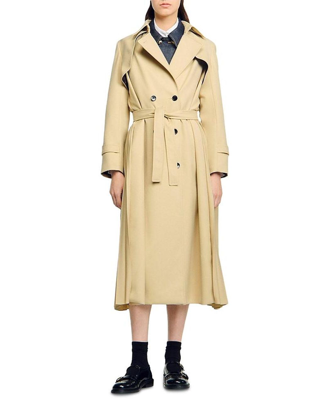 Sandro Natural Belted Double Breasted Trench