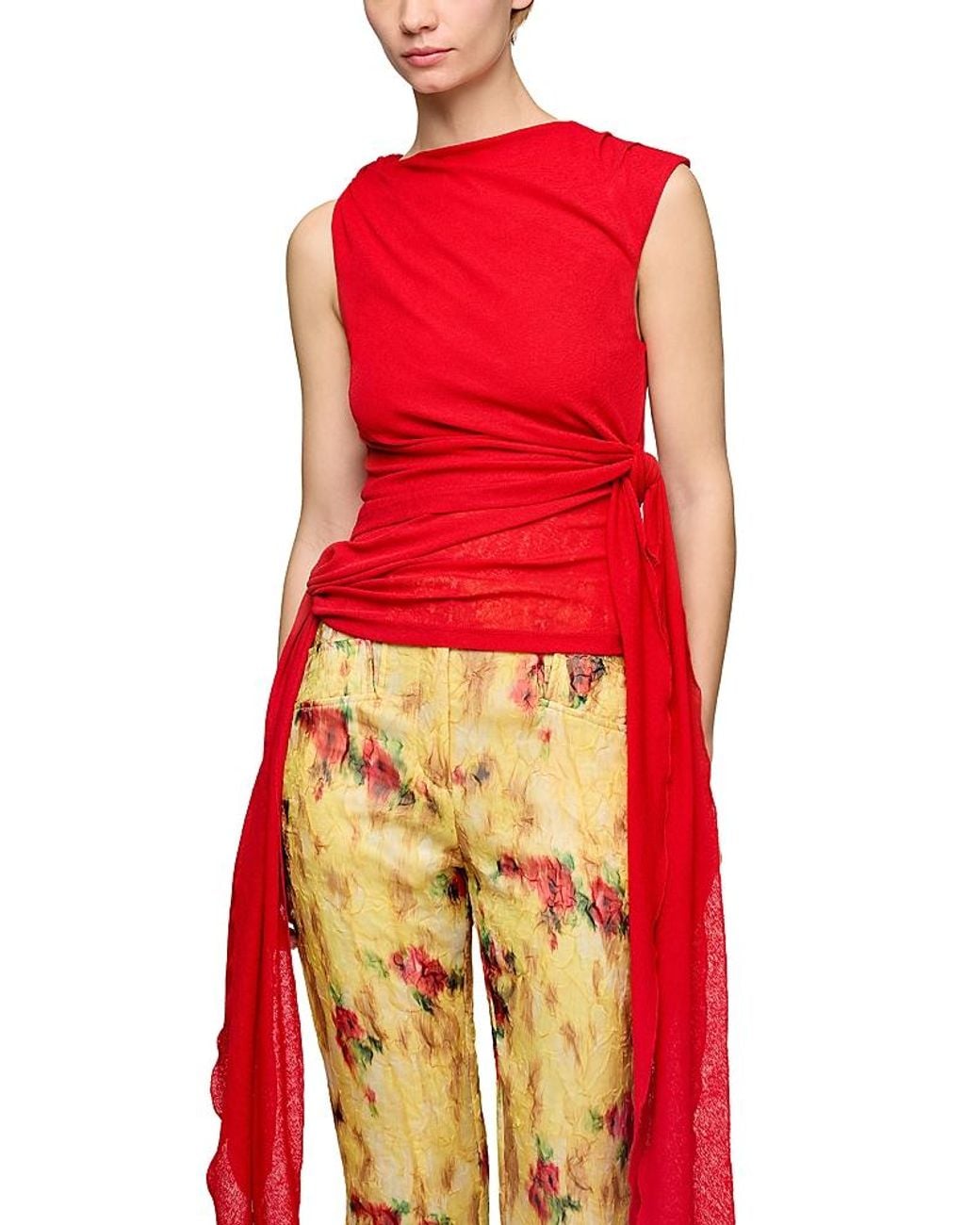 Ganni Mesh Tie Top in Red | Lyst