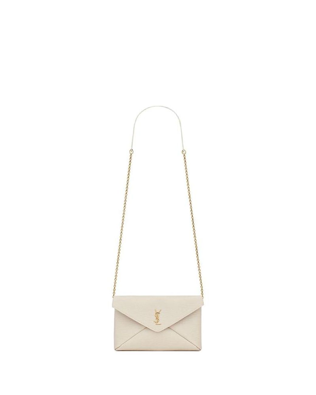 Saint Laurent White Cassandre Chain Pouch