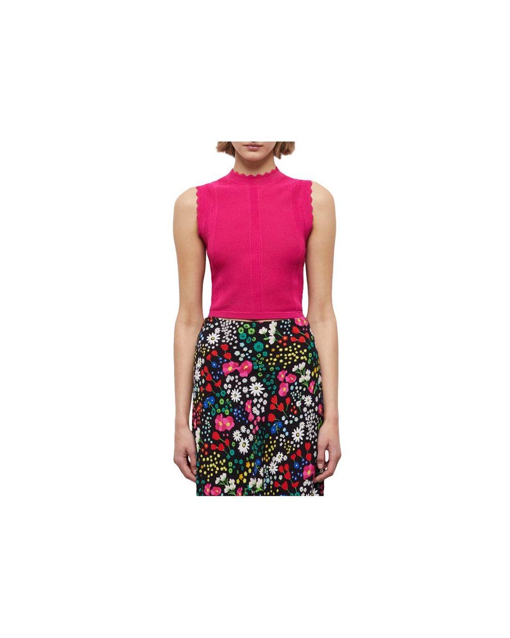 The Kooples Romantic Mixed Knit Crop Top in Pink | Lyst
