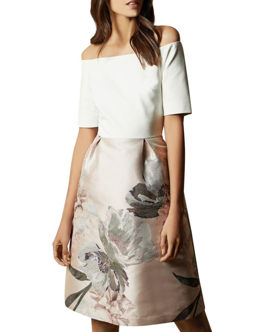 Ted Baker Cathiey Woodland Off The Shoulder Jacquard Dress Lyst