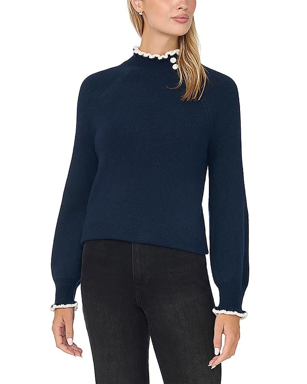 Cece Blue Ruffle Mock Neck Sweater