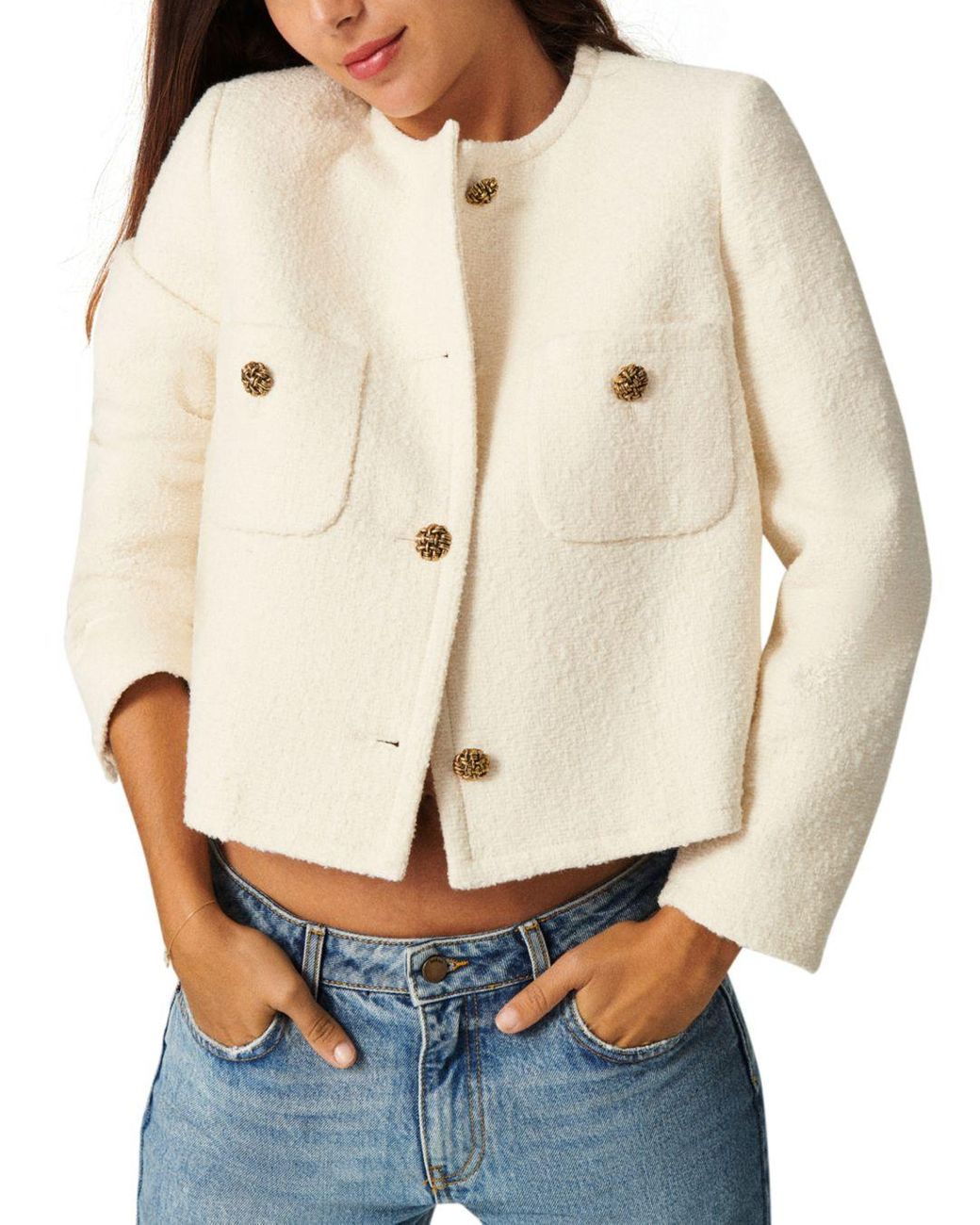 Ba&sh Cotton Meredith Short Patch Pocket Jacket in White Lyst