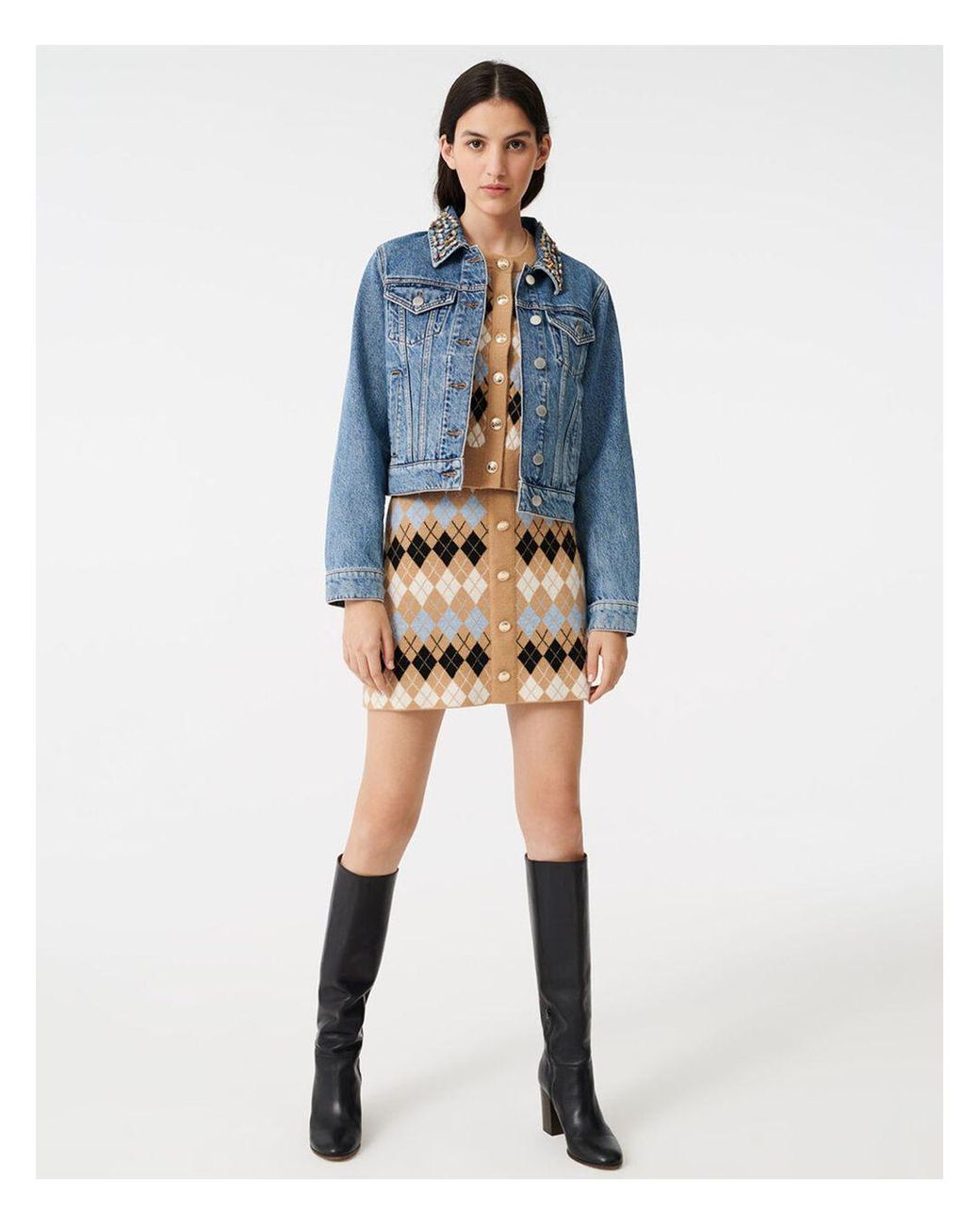 Maje Bianca Embellished Denim Jacket in 