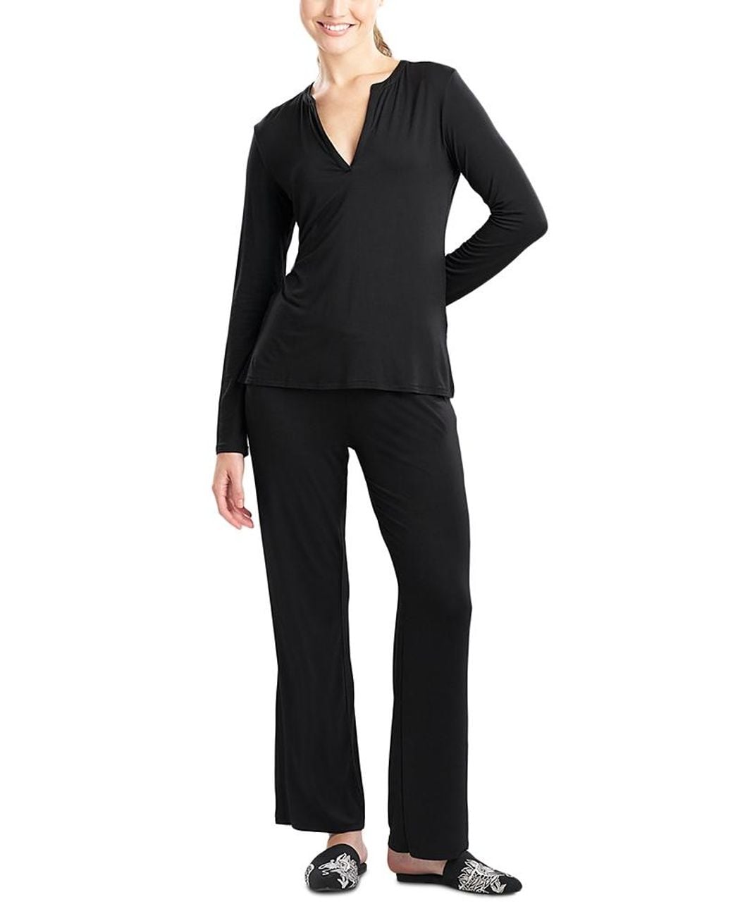 Natori Black Feathers Essentials Pajama Set