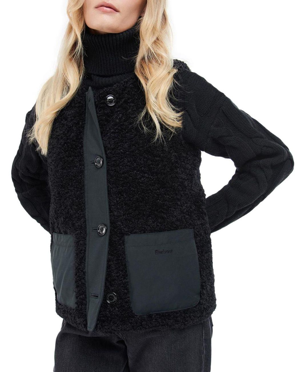 Barbour Kintra Faux Fur Liner Vest in Black Lyst