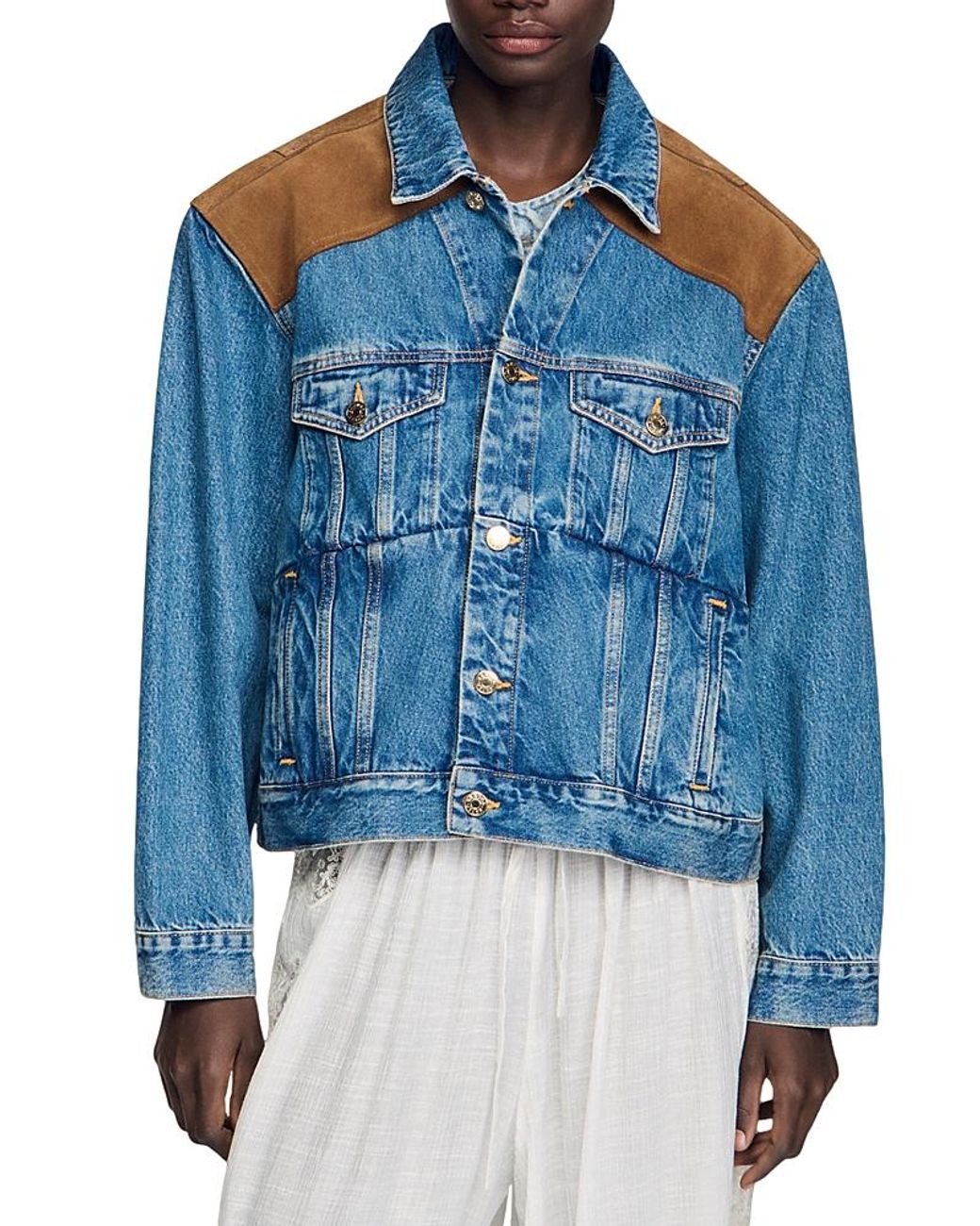 Sandro Blue Denim & Suede Jacket