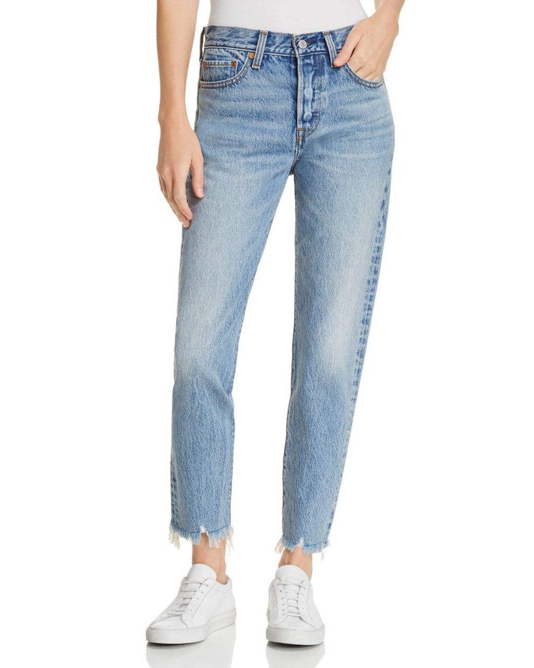 Levi's Wedgie Icon High Rise Fray Hem Straight Leg Ankle Jeans In Shut Up  in Blue | Lyst Canada