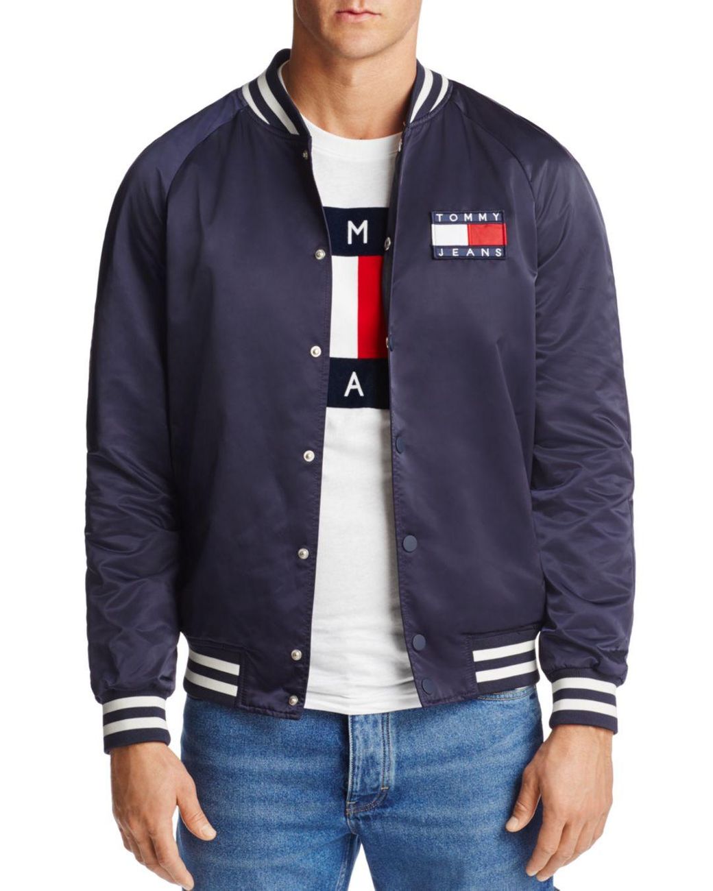 Tommy Hilfiger Tommy Hilfiger Satin Varsity Logo Bomber Jacket in for Men | Lyst