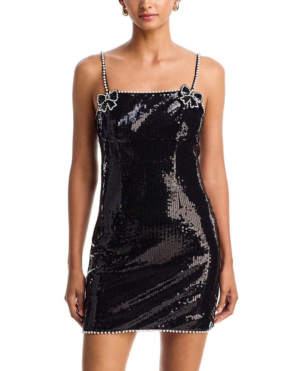 Aqua Black Sequinned Beaded Mini Dress