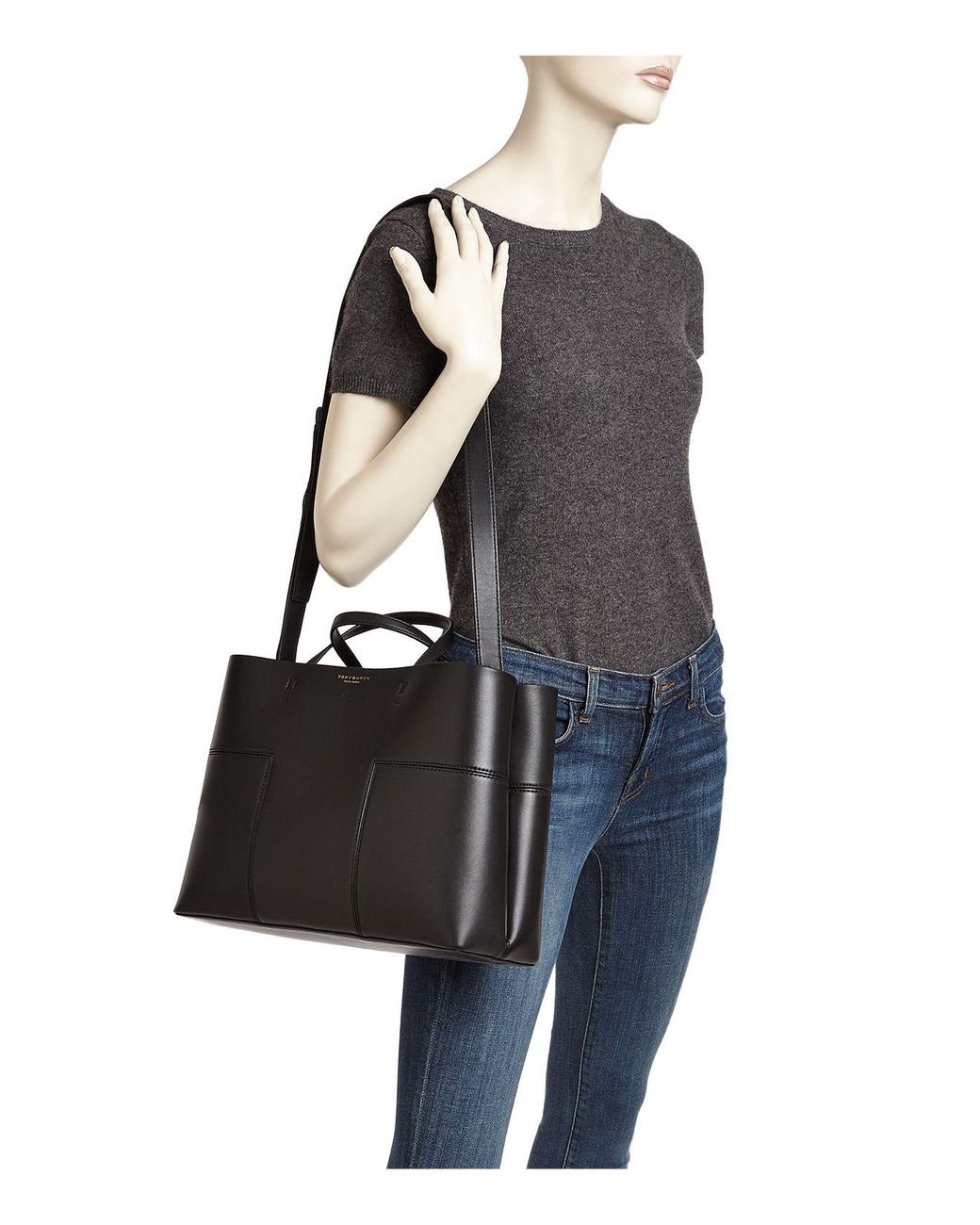 tory burch block t leather tote