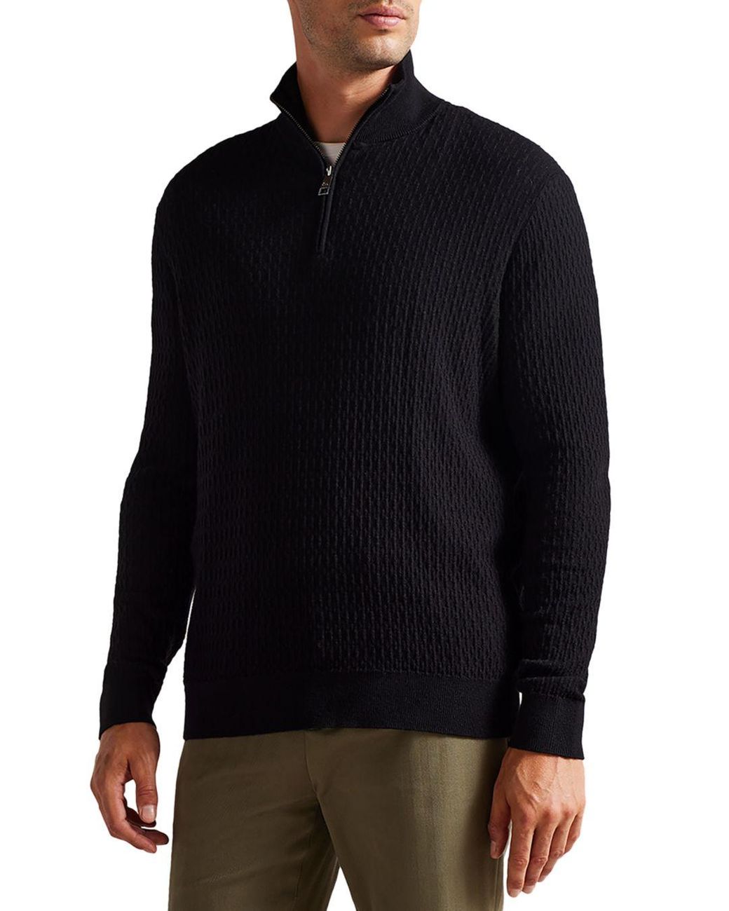 Ted Baker Marten Textured Quarter Zip Sweater in Black for Men | Lyst