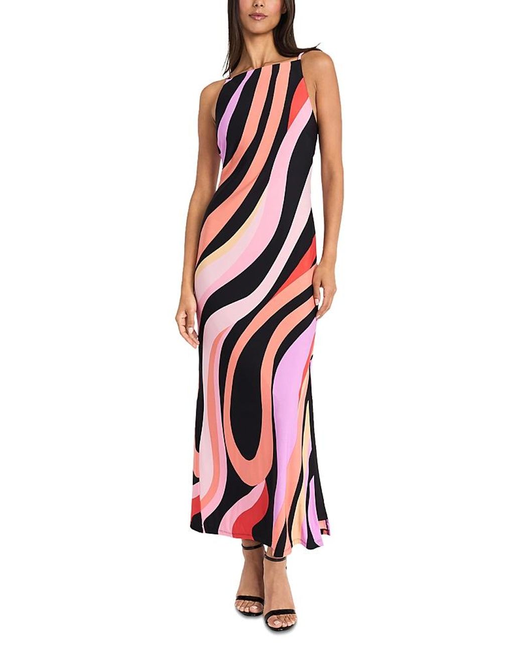 donna morgan maxi dress Donna Morgan Long Sleeve Maxi Dress in Cream/Coral Paradise | 4