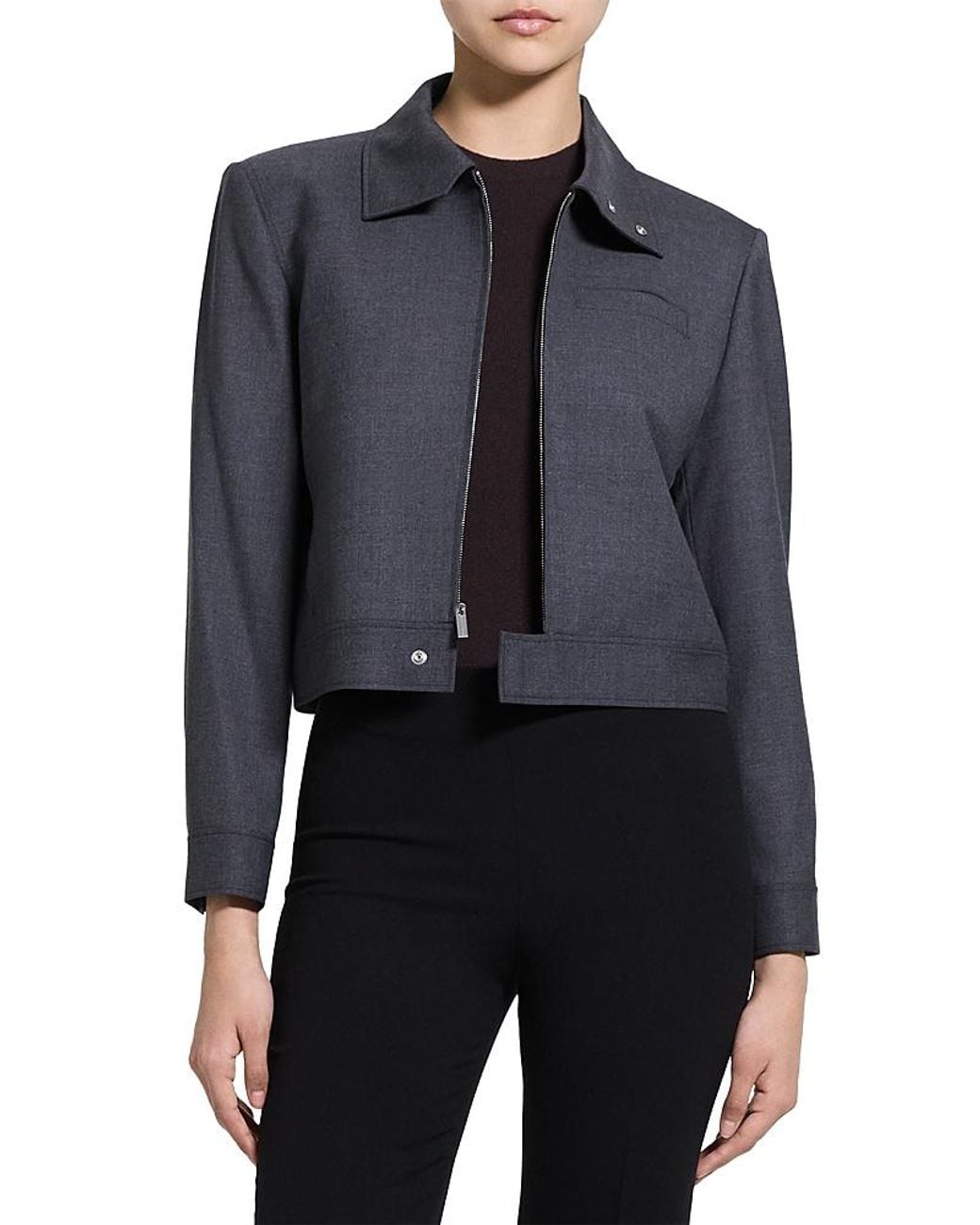 Theory Blue Harrington Cropped Zip Jacket