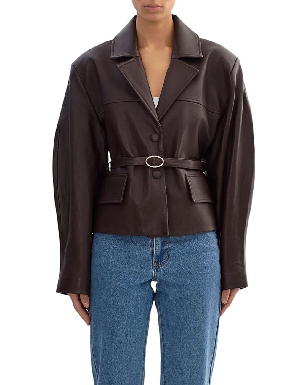 Lamarque Black Pearl Leather Collared Jacket