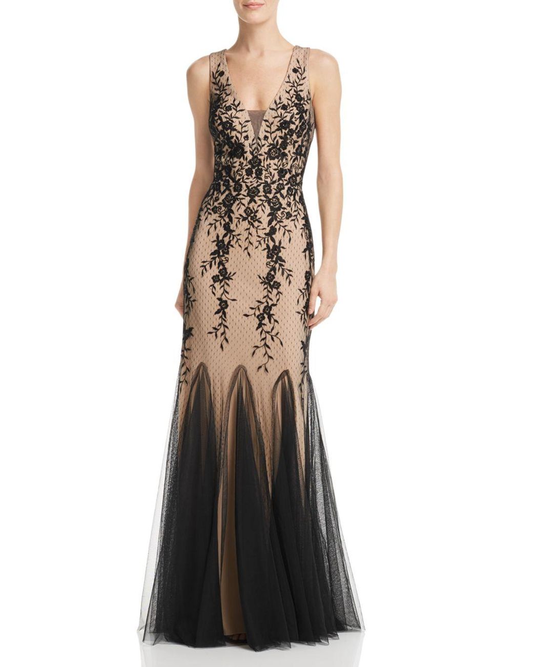 Aqua Embroidered Lace Gown in Black 