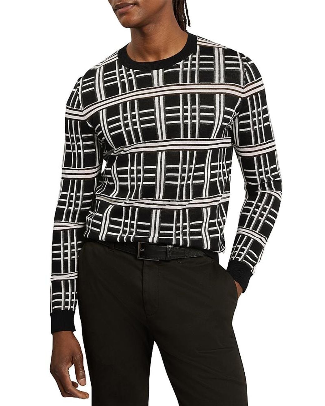 Ted Baker Black Eatton Check Stitch Sweater for men