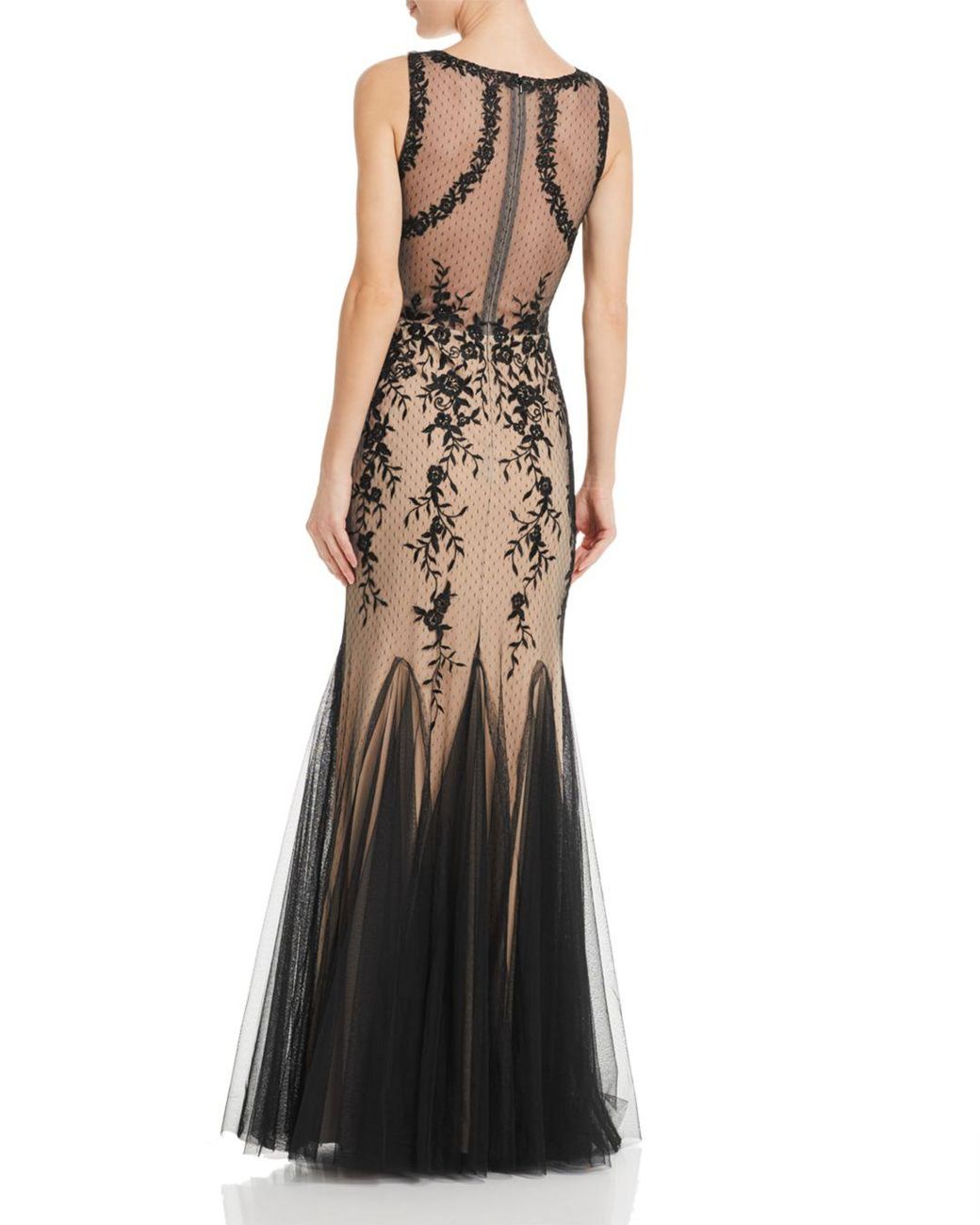 Aqua Embroidered Lace Gown in Black 