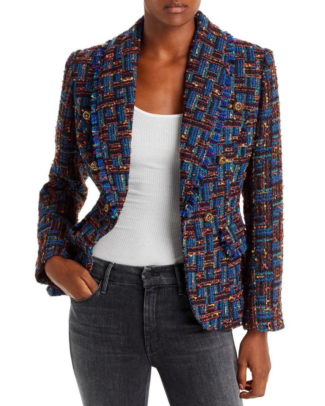 Aqua Tweed Cutaway Jacket in Blue | Lyst