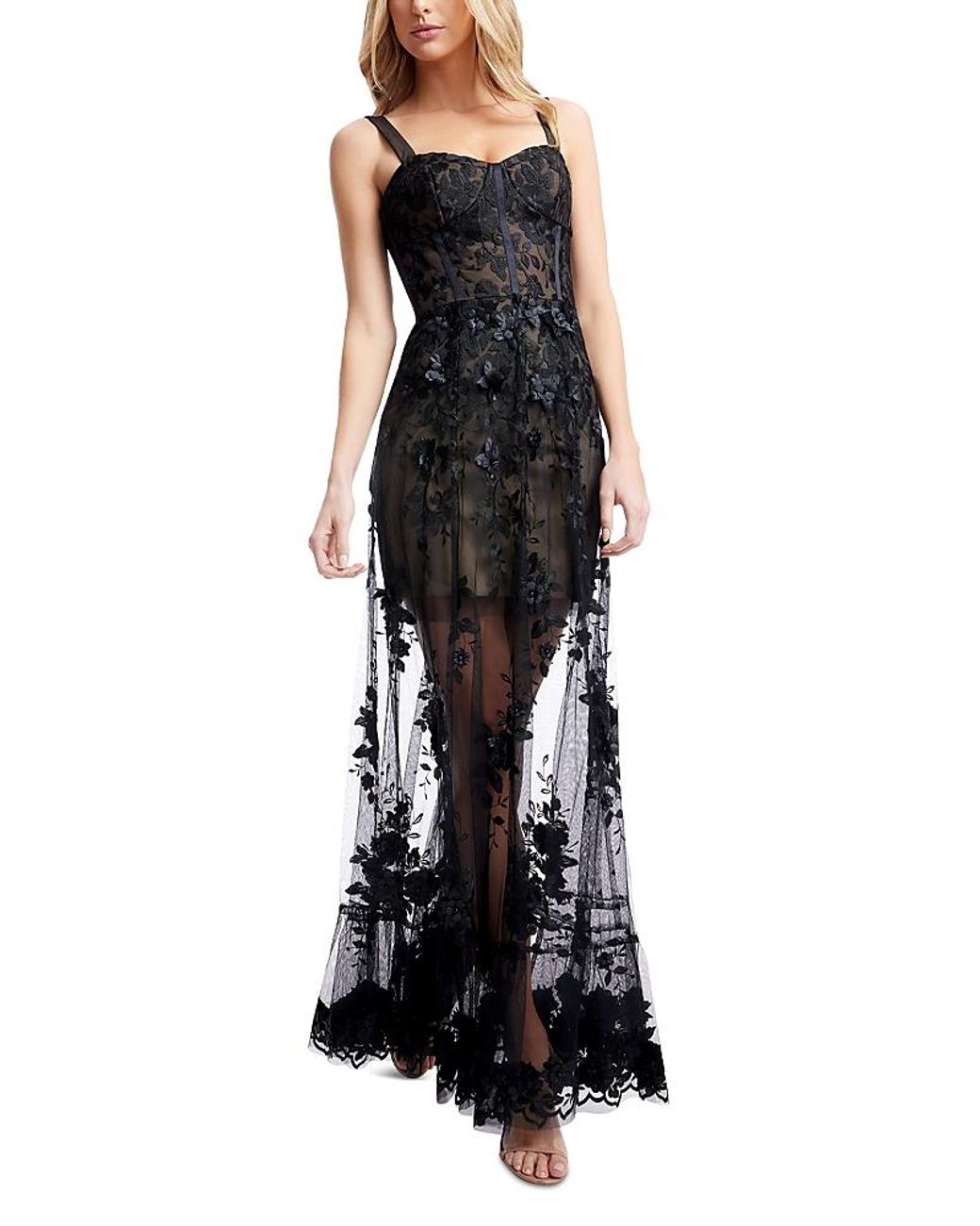Dress the Population Anabel Semi Sheer Sweetheart Neck Gown in