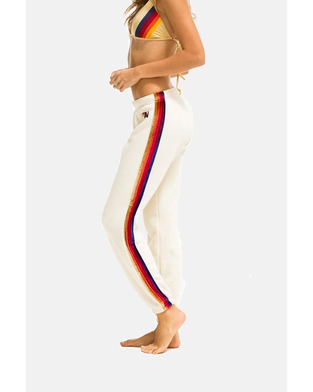 Aviator Nation Classic Velvet 5 Stripe Sweatpant in Vintage White (White) - Lyst
