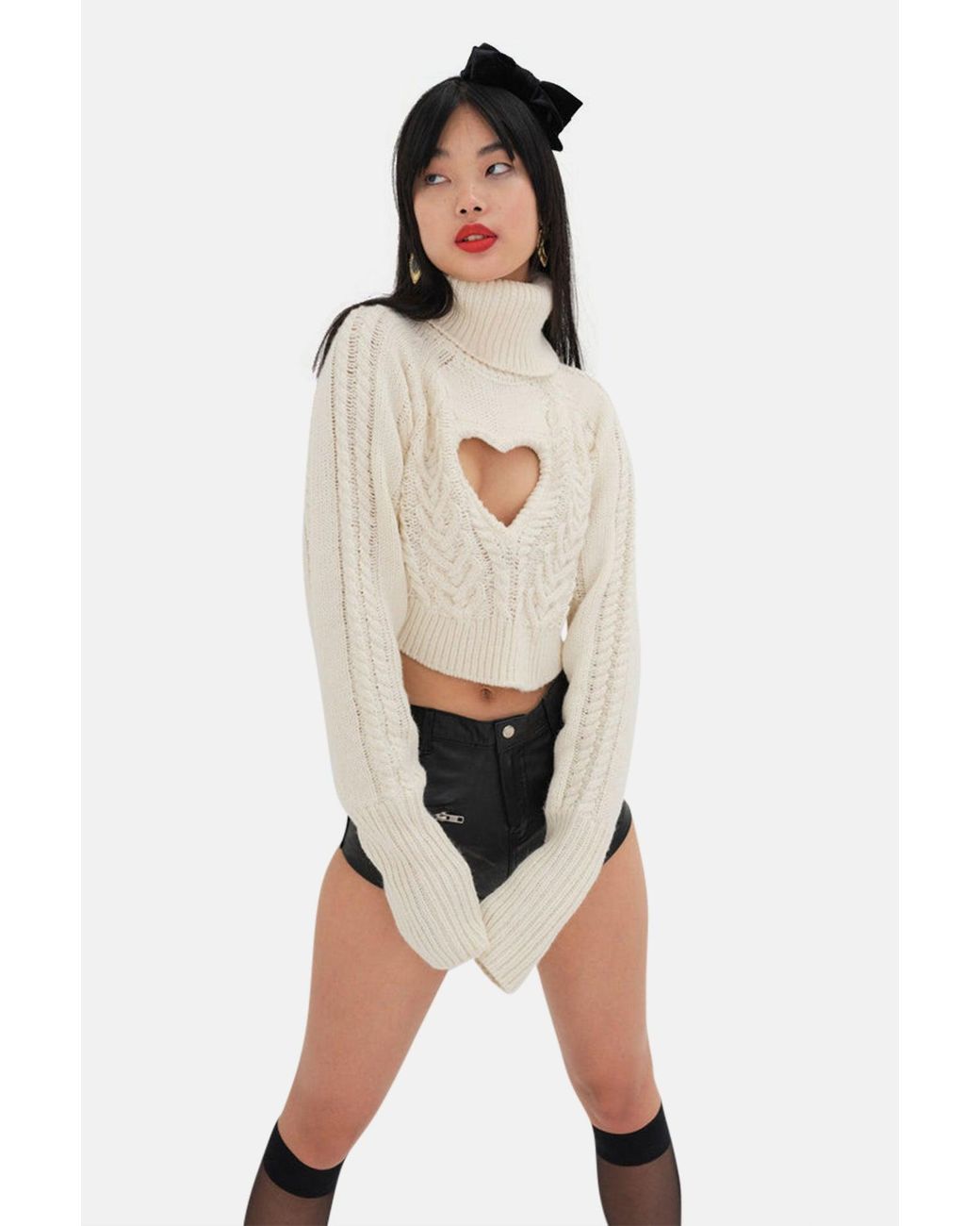 For Love And Lemons Vera Cropped Cut Out Sweater Cream In Natural Lyst 4827