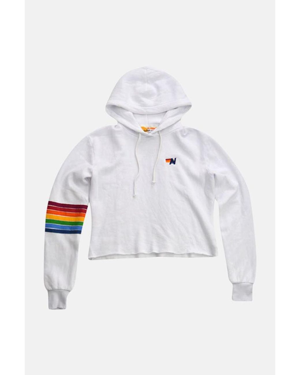 Aviator Nation Fleece Rainbow Sleeve Crop Hoodie Sweater in White Lyst