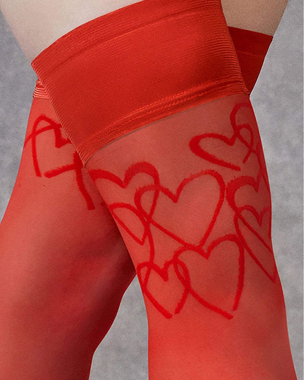 Bluebella Red Hearts Leg/Plain Top Hold Ups