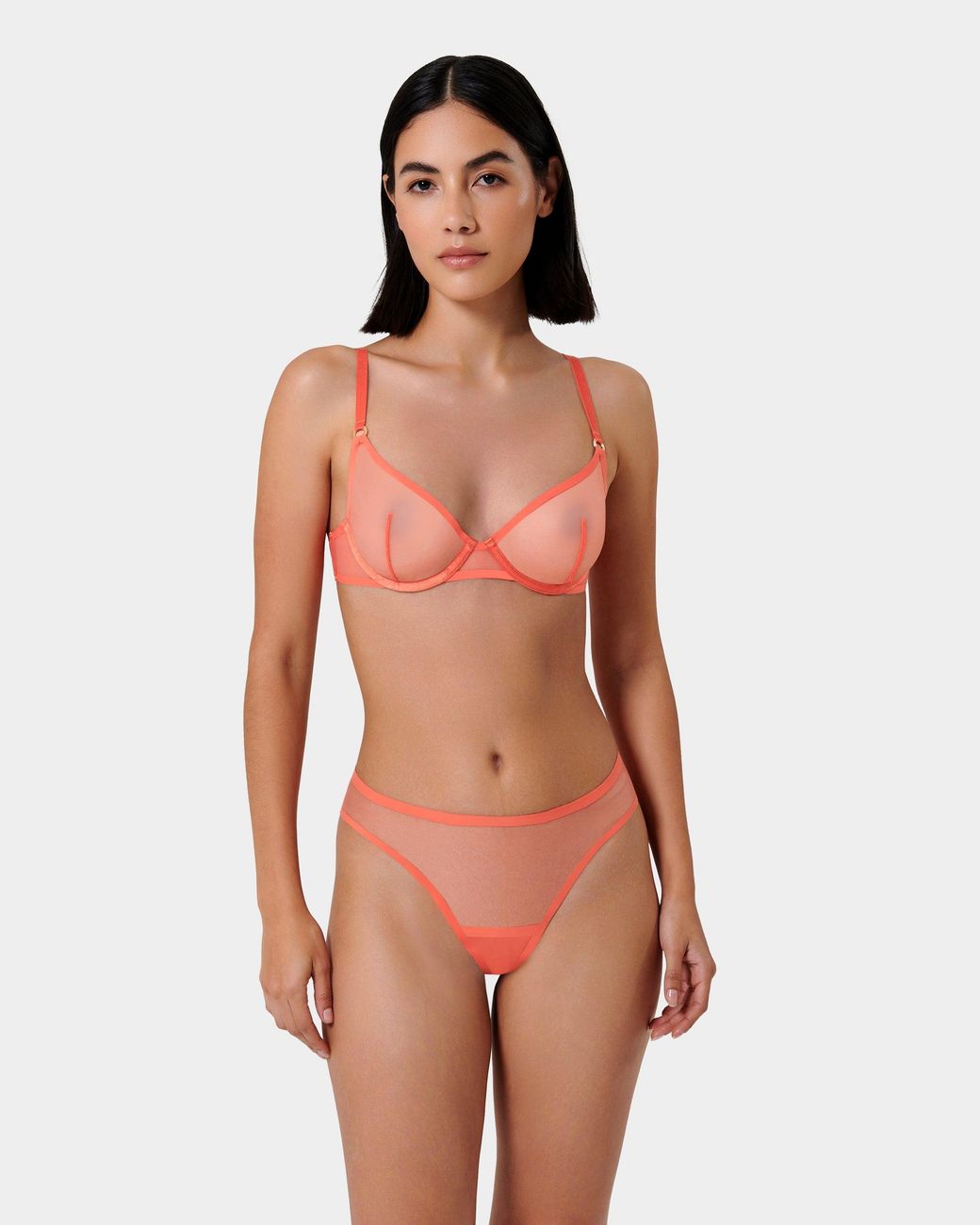 Bluebella White Naomi Mesh Thong Coral