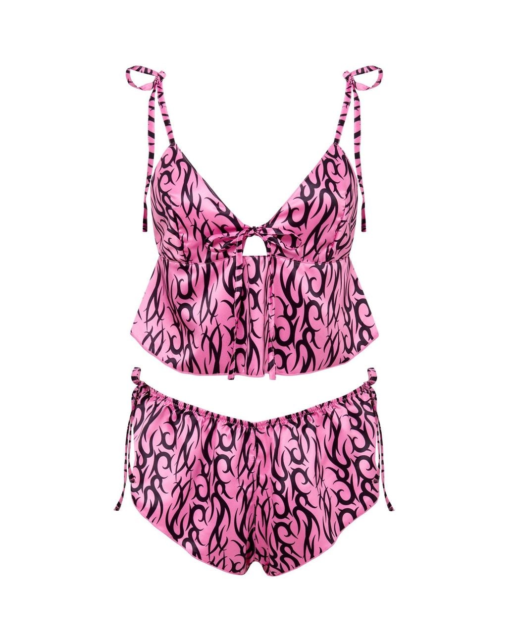 Bluebella Pink Bb X Ashley Williams Tattoo Print Luxury Satin Crop Cami And Short Set