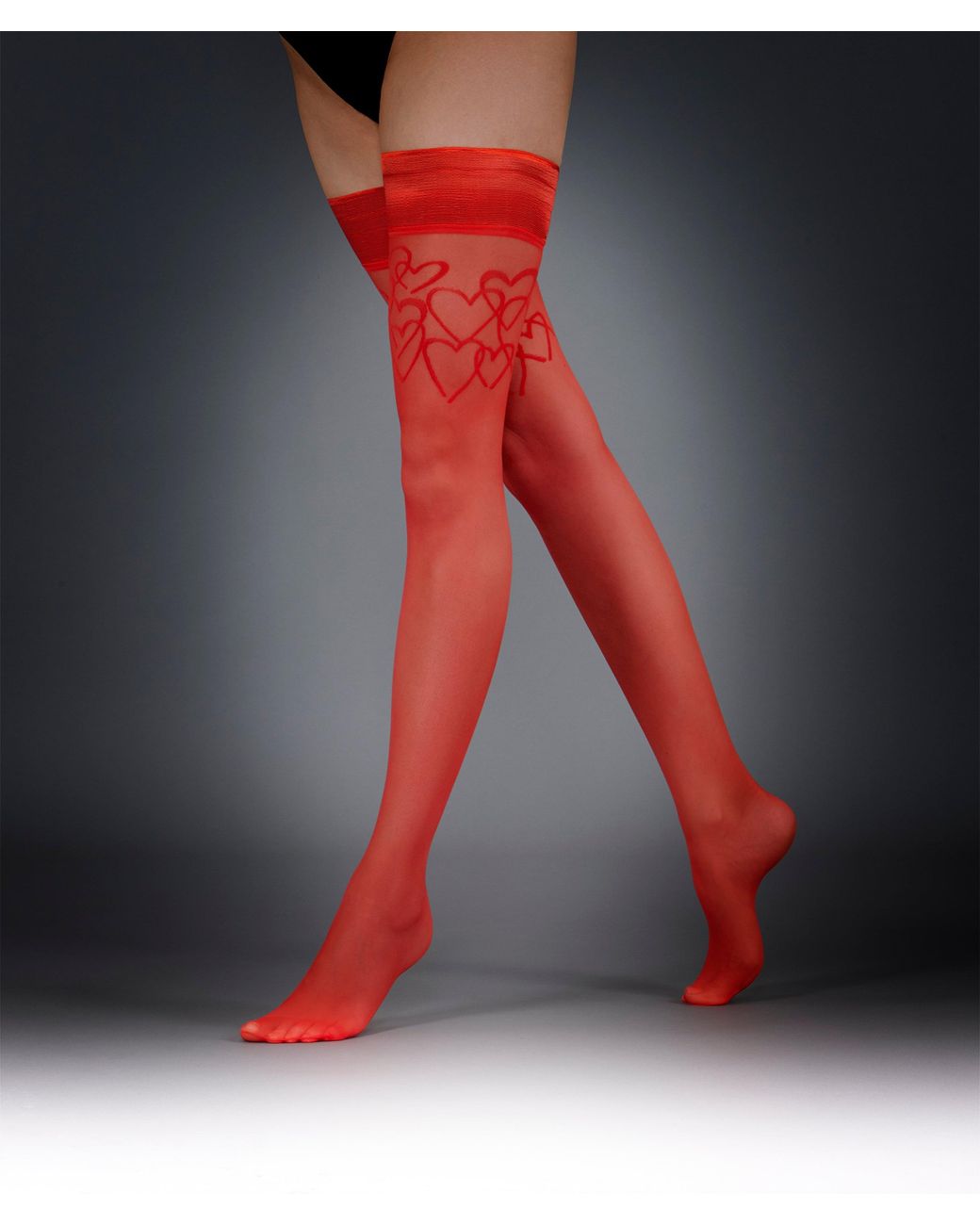 Bluebella Red Hearts Leg/Plain Top Hold Ups