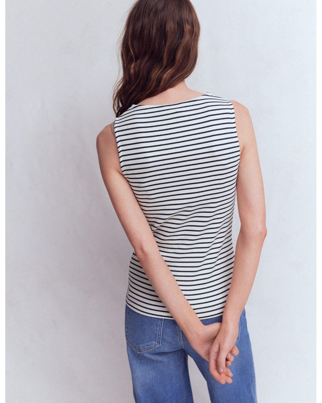 Boden Blue Evie Button Through Rib Vest Top