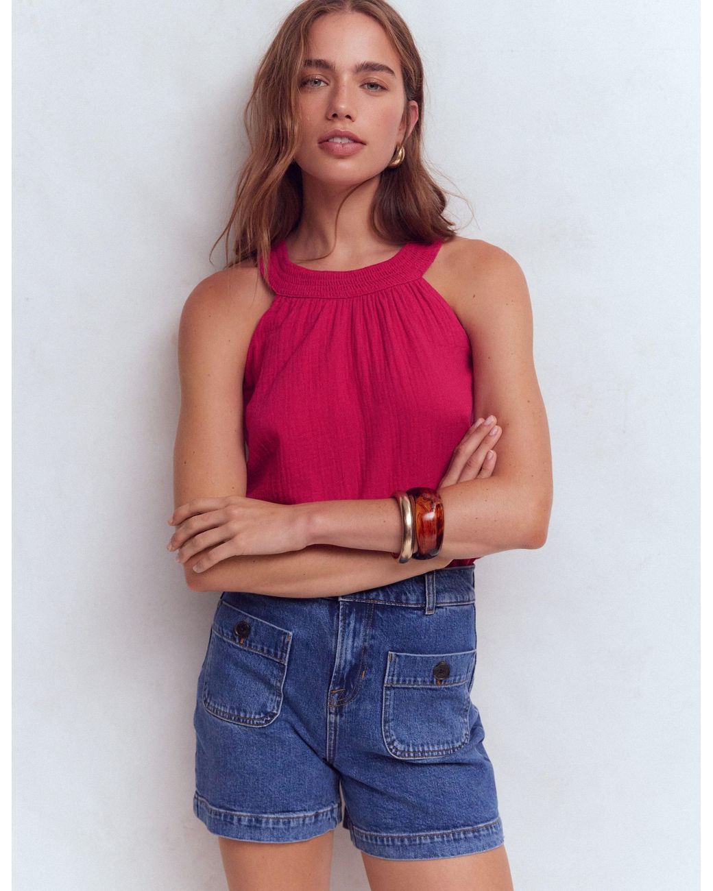 Boden Red Ruffle Double Cloth Top
